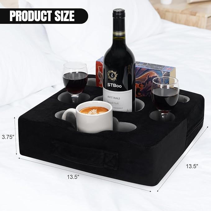 Couch Cup Holder Pillow Tray - Sofa Drink Cup Holder Cozy Buddy | Bed Caddy Organizer for Remote, Snacks Beverage, Phones, Tablet | Use it on Car, Pack, Beach, RV, Boat, Bedroom (Black) - Image 5