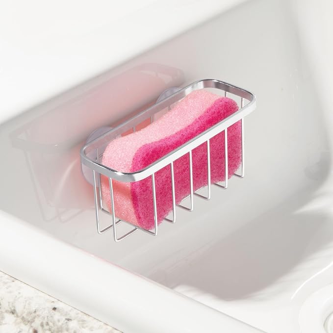 iDesign Stainless Steel Suction Sponge Holder, 2-Pack, Polished | Kitchen Sink Caddy Organizer - Image 5