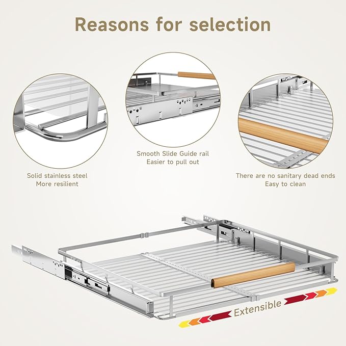 11.8~18"x17.3" Pull Out Cabinet Organizer，2Pack Expandable Sliding Cabinet Shelves，Side Mounting - Image 4