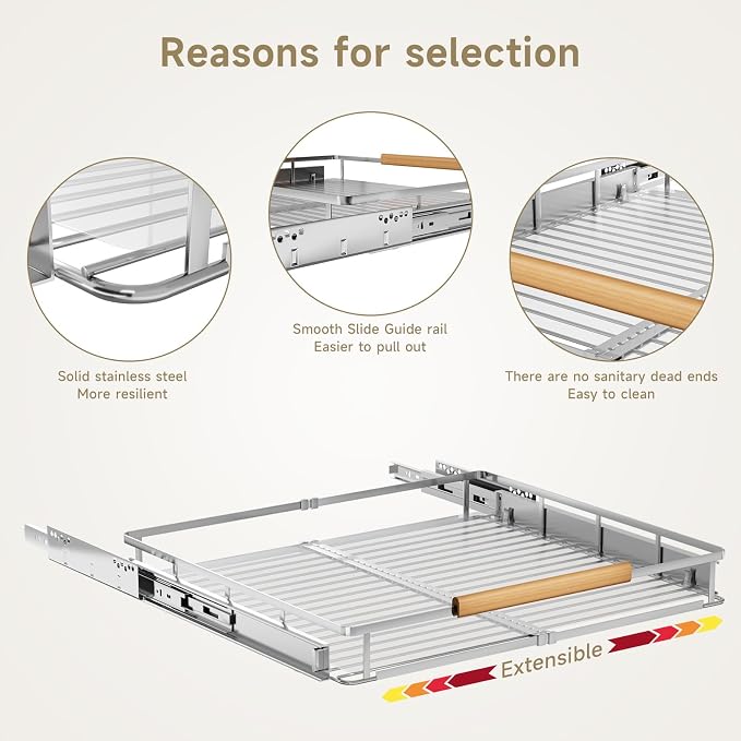 12.3~18.5"x22.5" Pull Out Cabinet Organizer，2Pack Expandable Sliding Cabinet Shelves，Side Mounting - Image 4