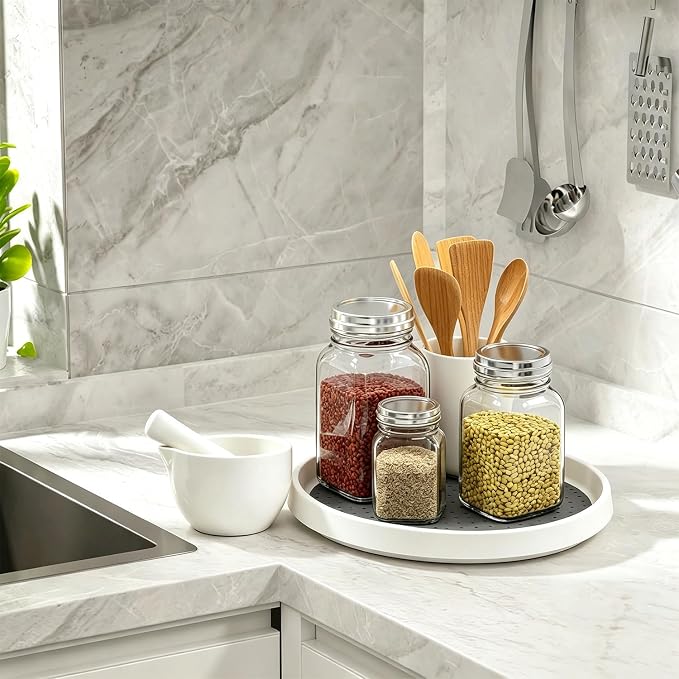 Lazy Susan Turntable Organizer 4 Pack - 10" Rotating Spice Rack Trays | Smooth 360° rotation provides easy access to items in deep cabinets, pantries, countertops, and fridges without clutter. - Image 2