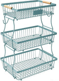 3 Tier Fruit Basket with 2 Banana Hangers, Mesh Basket Fruits Stand Produce Holder Organizer for Onion Potato Bread Snack Veggie Blue by Lawhood-Mijin