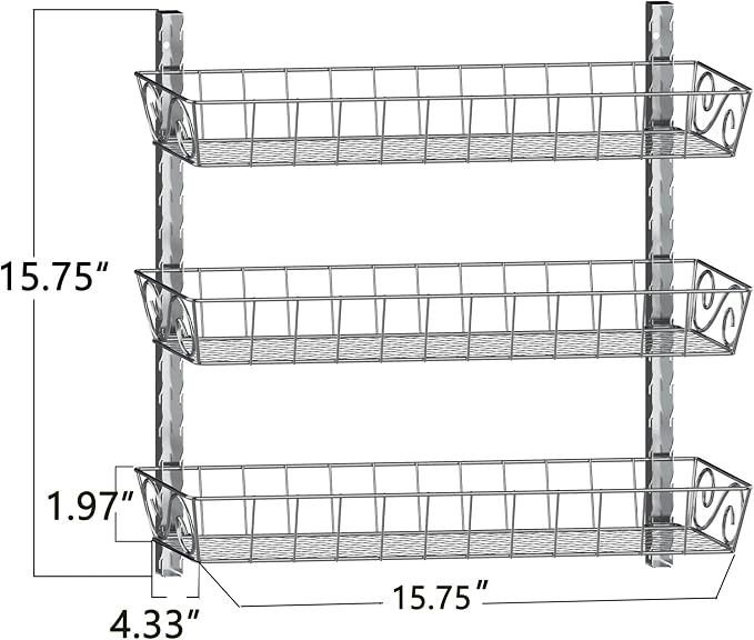 SWOMMOLY Wall Mount Spice Rack Organizer, 3-Tier Adjustable Dual-Use Shelf | Hanging Spice Rack Organizer, Kitchen Pantry Cabinet Storage Holder for Spices, Mason Jars, Bottles & Cans, Silver - Image 3