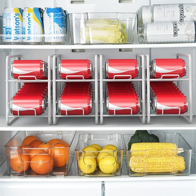 MOOACE 4 Pack Can Organizer for Pantry, Stackable Soda Can Dispenser Rack | Kitchen Canned Food Storage, Beverage Soup Cans Holder Drink Organizer for Cabinet Fridge, White - Image 7