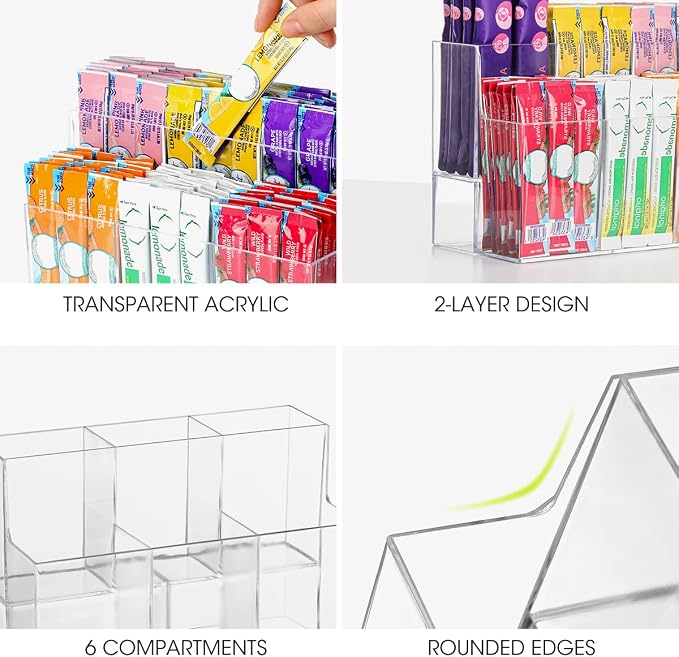 AIEVE Drink Packet Organizer, 2-Tier Water Flavor Packet Holder for Pantry Storage, Acrylic Drink Mix Organizer Hydration Powdered Mixes Holder Container for Cabinet Kitchen Storage - Image 4