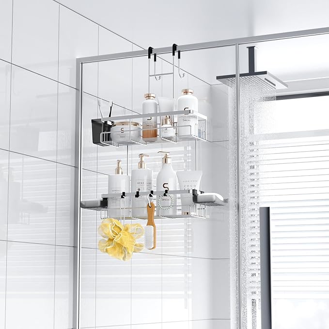Aitatty Over the Door Hanging Shower Caddy: No Drill Rustproof Shower Rack | Includes Hooks & Soap Holders for Shampoo, Conditioner and Bathroom Essentials, Anti-Slip Design for Any Shower Room - Image 6