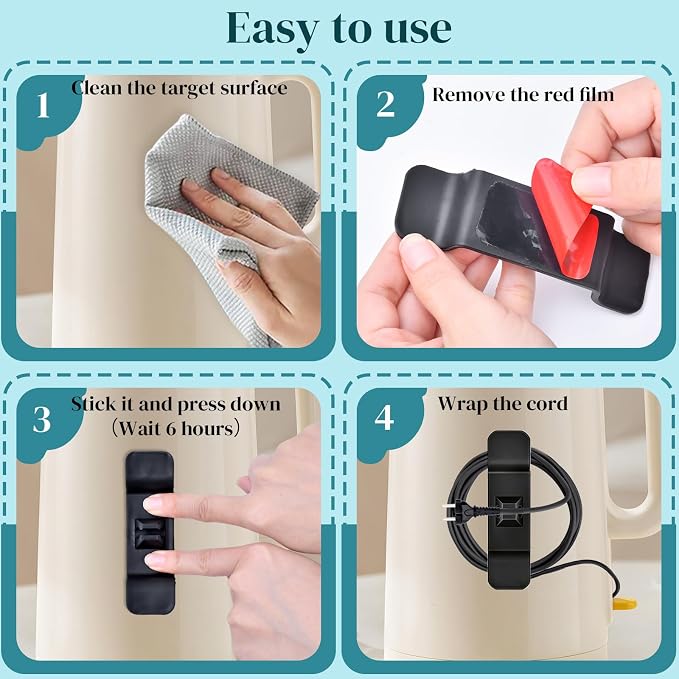 10PCS Cord Organizer for Appliances, Reusable Cord Keeper Wraps, Universal Appliance Cord Wrap Holder for Blender, Mixer, and Kitchen Accessories Storage(5 Black + 5 White) - Image 6