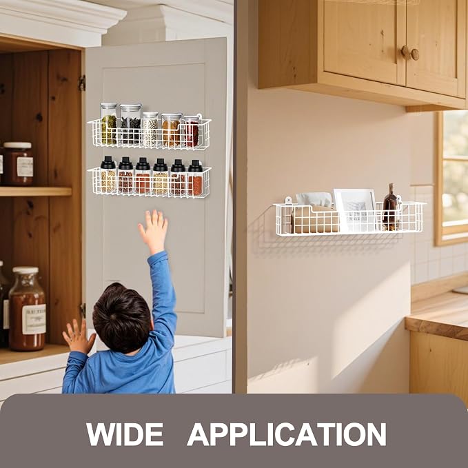 Spice Rack, 4-Pack Seasoning Organizer Wall Mount for Kitchen Storage Organization, Spice Holder Metal Shelf Saving Space for Cabinet, RV, Pantry, White - Image 8