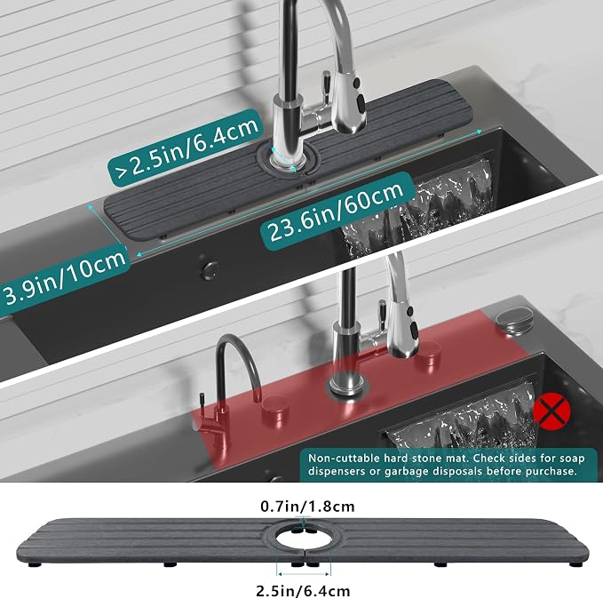 Water Absorbing Stone Kitchen Sink Mat Faucet Splash Guard for Bathroom | Quick Dry, Raised Feet, Diatomaceous Earth, Stone Faucet Mat, Sink Protector for Counter, Sink Accessories, Bathroom Decor - Image 4