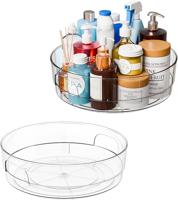 12" W Clear Acrylic Lazy Susan Turntable for Refrigerator,Cabinet - with Handle - 2 Pack Large Fridge Sauce Condiment Turn Table Organizer,Spinning Round Spice Rack Carousel for Pantry,Kitchen by Yieach