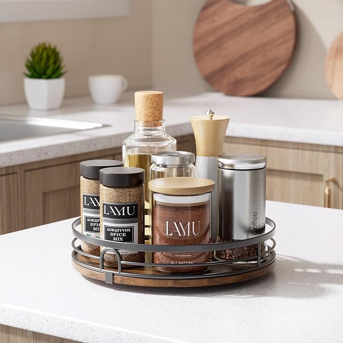 LAMU 2 Pack 10'' 12'' Lazy Susan Turntable Organizer for Cabinet, Round Wood Lazy Susan for Table Top, Countertop, Pantry, Spice, Bathroom Vanity, Coffee, Decor - Image 7