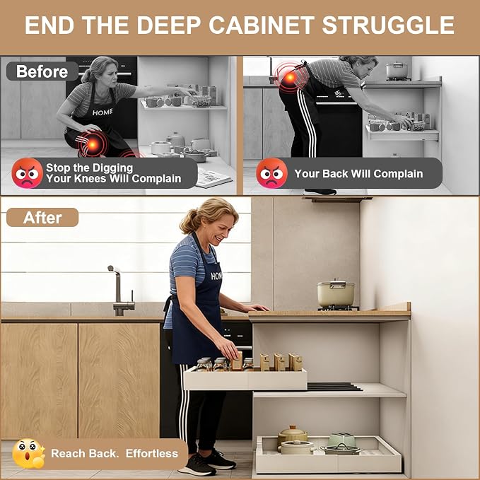 Fokyfok Pull Out Cabinet Organizer,23"-31"W,17"-24"D,Expandable,Adhesive | No Drill,5 Rails,Adjustable Slide out Drawers for Kitchen,Pantry,Roll out Shelves,Cabinets Without Lip,Framless,White,1PC - Image 4