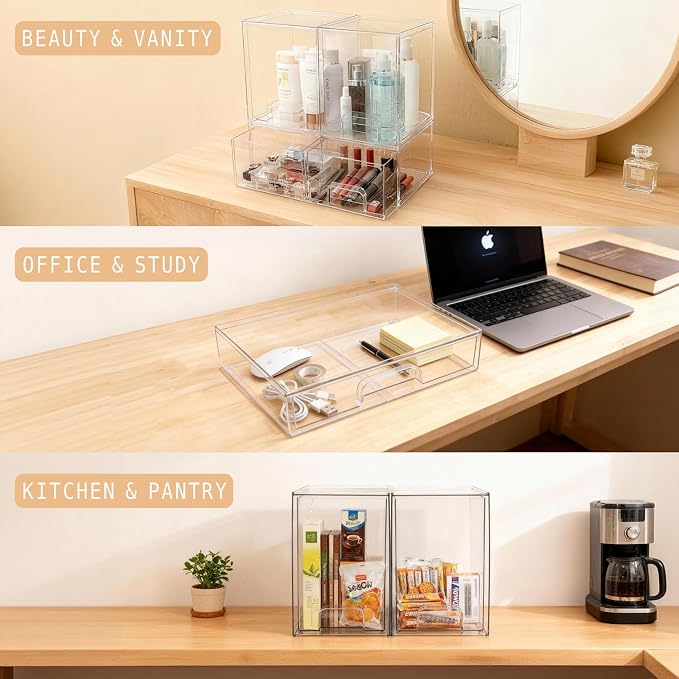 Baby Bottle Organizer, Stackable Storage Drawers Acrylic | Large capacity 4-piece set with non-slip pads. Great for baby bottles, pump parts, kitchen countertop, pantry, and vanity. - Image 5