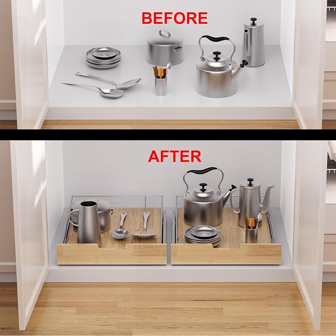Sikarou Pull Out Cabinet Organizer 20"W x 21"D Wood and Wire Storage Shelf - Image 6