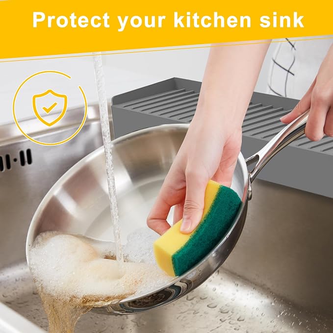 Silicone Sink Edge Protectors - Multifunction Accessories, Splash Guard & Draining Mat for Kitchen, Bathroom Sink, Steel, Granite, Quartz Countertops (Gray, 4 * 30in) - Image 4