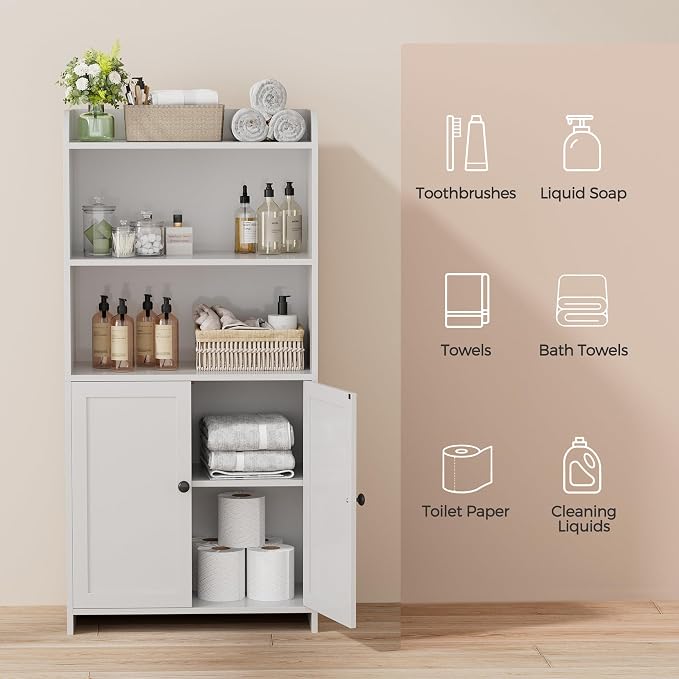Homhedy Small Bathroom Storage Cabinet, Toilet Paper Storage Cabinet | Bathroom Floor Cabinet with Doors and Shelves, Bathroom Organizers for Small Spaces, 9.8" D x 19.7" W x 39.9" H, White - Image 7