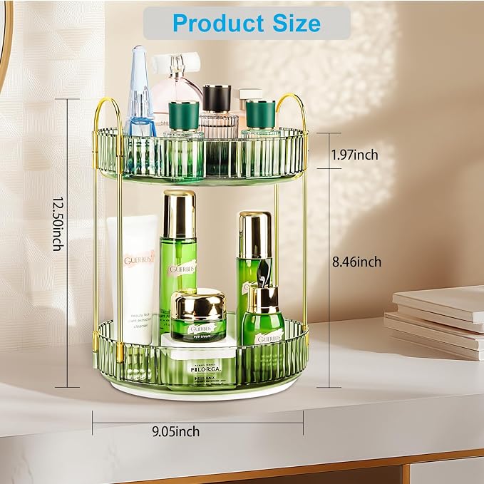 360 Rotating Makeup Organizer, 2 Tier Lazy Susan Bathroom Counter Organizer, Skincare Organizers, Spinning Perfume Organizer & Vanity Organizer Countertop (Gem Green, 2 Tier) - Image 3