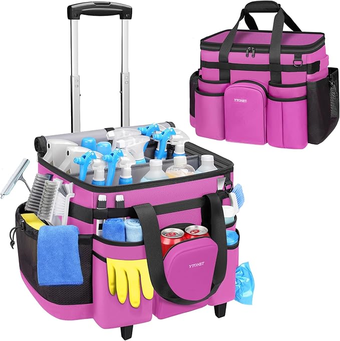 Ytonet Large Cleaning Caddy with Wheels, Cleaning Supplies Organizer | Multiple Storage Pockets Caddy with Wheels, Water Resistant Rolling Tool Caddy for Home, Car, Tool Organizer, Mobile Storage by YTONET