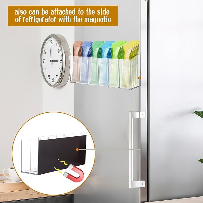 2 Pcs Acrylic Drink Packet Organizer, Water Drink Packet Holder Water Flavor Packet Storage Container with Removable Divider Wall Mount Drink Storage Bins for Table Refrigerator Cabinets Pantry - Image 7