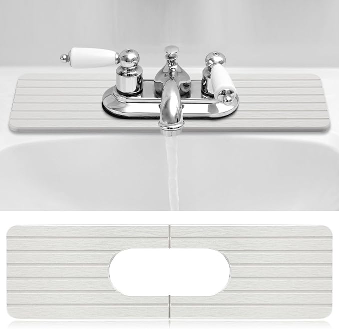 Teenyyou an Oval Hole White Faucet Mat Kitchen Sink 17.32" x 4.6" | Bathroom Faucet Absorbent Mat, Diatomite Splash Guard, Quick Drying Drip Catcher, Hole 6.22" x 2.28" by Teenyyou