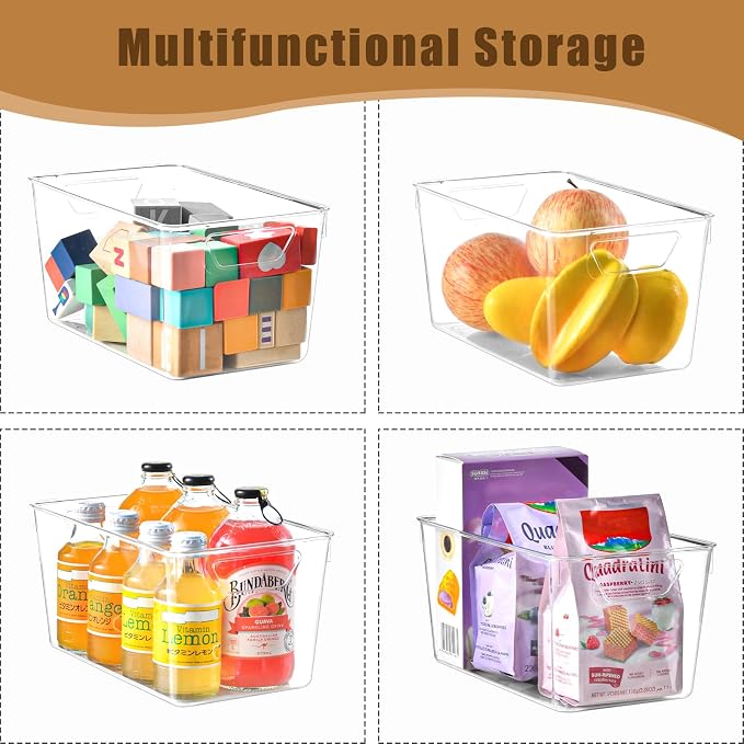 Freebat 12 Pack Pantry Organization and Storage,Clear Plastic Storage Bins | Middle, Cabinet Organizer, Clear Plastic Storage Containers with Handle,Acrylic Storage Bins for Cabinet, Fridge - Image 3