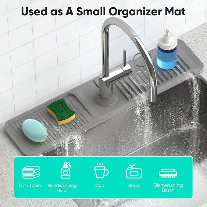 24 Inch Longer Faucet Mat for Kitchen Sink [5° Slope Fast Self-draining]Bathroom Kitchen Sink Splash Guard Silicone Sinks Faucet Mat Splash Guard for Kitchens Sinks Area Tidy Splashs Draining Mats - Image 6