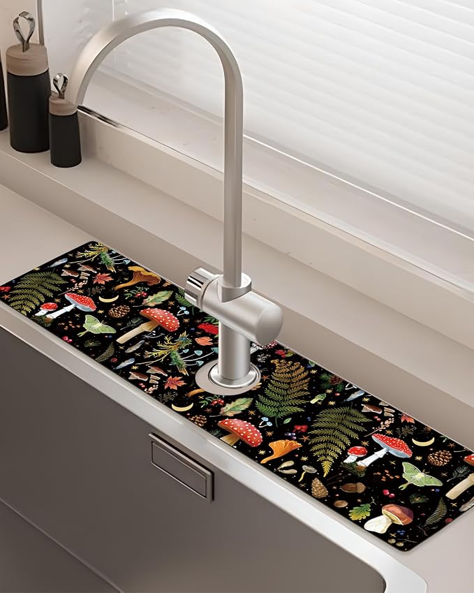 Patterned Sink Faucet Mat Kitchen Splash Guard Super Absorbent Drying Mat, Non-Slip Drain Pad for Kitchen Counter or Bathroom-24x5.5in by BnhjsdwTablecloth
