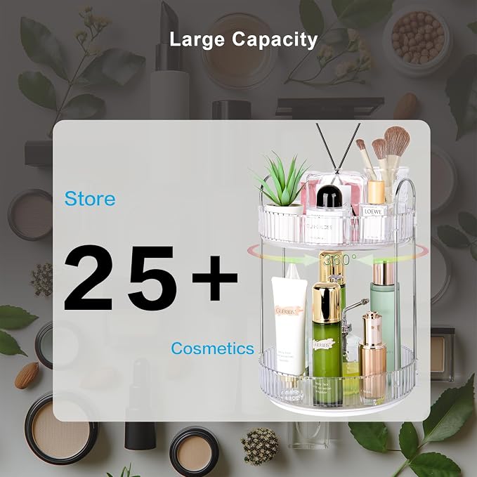 360 Rotating Makeup Organizer, 2 Tier Lazy Susan Bathroom Counter Organizer, Skincare Organizers, Spinning Perfume Organizer & Vanity Organizer Countertop (Silver Clear, 2 Tier) - Image 6