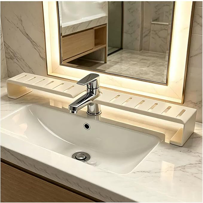 Vertical Faucet Storage Rack, Over the Sink Shelf, White, 19.6in/50cm | No-Drill Faucet Rack for Bathroom & Kitchen Countertop ,Space-Saving Toiletry Organizer- Easy Drainage, 50cm/60cm by Unknown