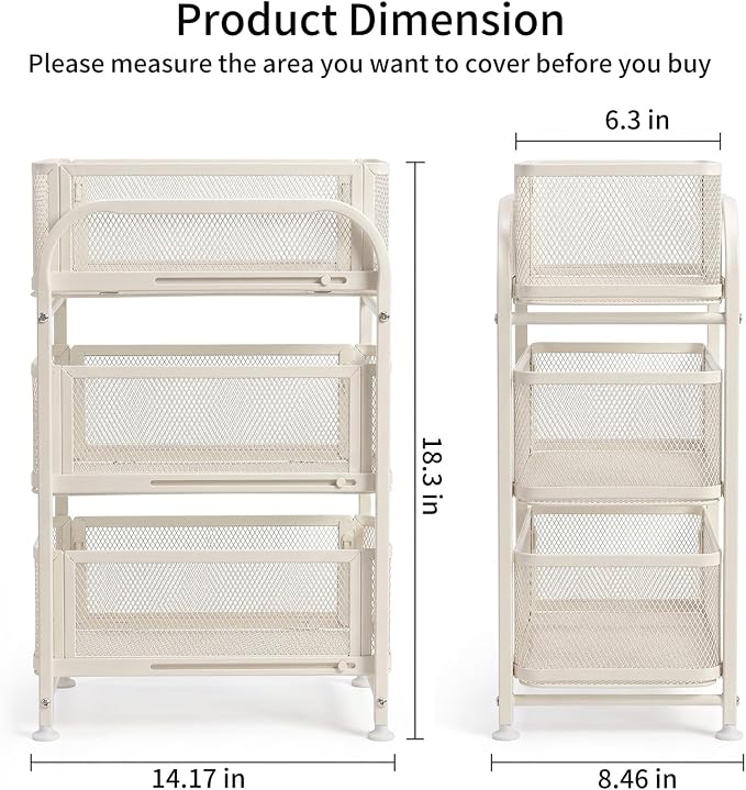 3 Tier Under Sink Organizer, Pull Out Cabinet Storage Organizer with Sliding Mesh Drawers, Heavy Duty Metal Under Sink Storage for Kitchen, Bathroom, Cabinet, Small Space, White, 1 Pack - Image 4