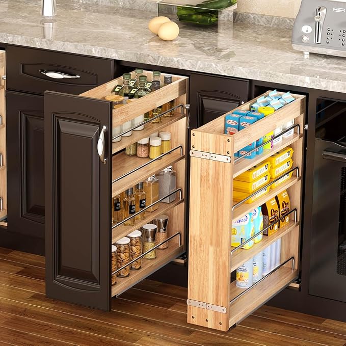 OCG 4 Tier Pull Out Spice Rack Holder Shelves (8" W x 22" D), spice organization for cabinet Storage Organization, pull out spice racks for inside cabinets - Image 3