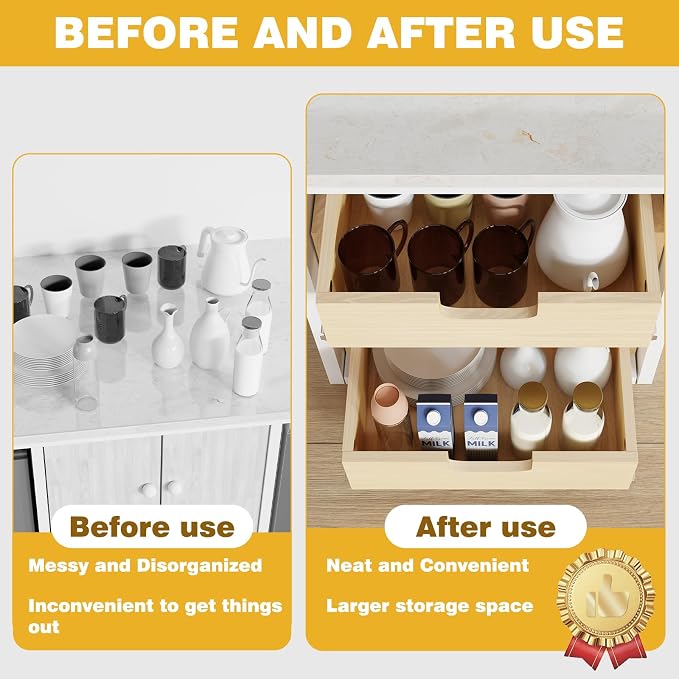 Pull Out Cabinet Organizer, 26''W×21''D×16''H Soft Close Slide Out Wooden Pull out Drawers, Double Tier Slide out Wood Cabinet Organizer, for Base Cabinet Organization in Kitchen, Pantry, Bathroom - Image 5