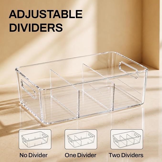 Mpotmiy 8-Pack Pantry Organizers and Storage, Clear Fridge Organizer Bins | Clear stackable plastic bins with removable dividers for packets, snacks, pouches and spices in pantry, fridge or freezer. - Image 4