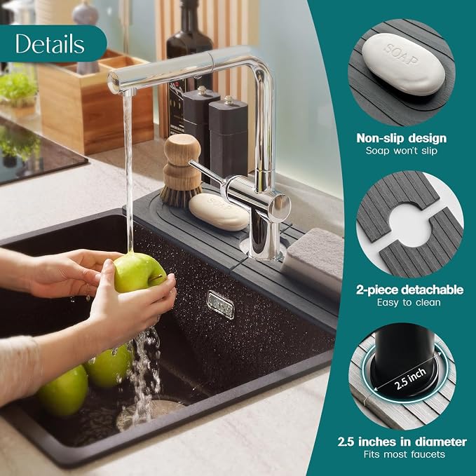 Faucet Mat for Kitchen Sink - Wider Diatomite Fast Drying Stone Sink Tray, Super Absorbent, Prevents Moisture Buildup - Faucet Splash Guard for Bathroom Counter (Dark Grey, 15x5.3inch) - Image 8