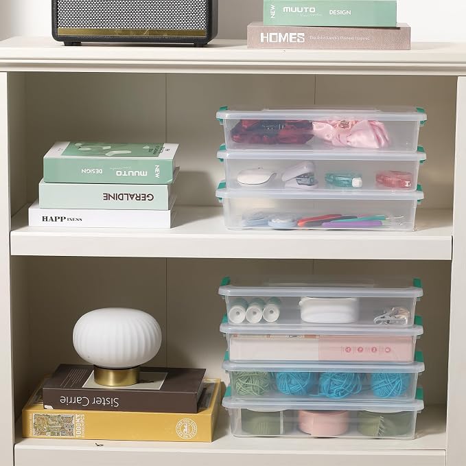 8Pack Storage Box Plastic Storage Bin with Green Lids - Image 7