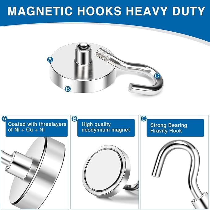 LOVIMAG Magnetic Hooks for Cruise Cabins, 30LBS, 25Pack | Heavy Duty Neodymium Magnet with Hook Essentials for Classroom, Fridge, Ceiling, Hanger, Silver - Image 5