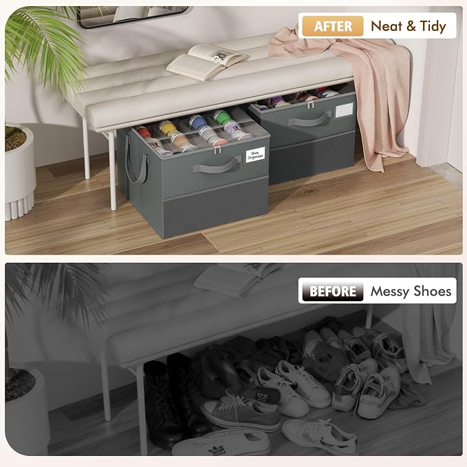 Large Reinforced Shoe Organizer for Closet with Adjustable Dividers, Gray | Customizable Compartments for Sneakers, Boots, Heels, Sandals, Clothes, Towels and Toys, Versatile Cube Storage Organizer - Image 4