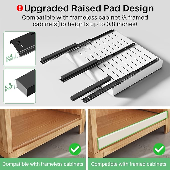 Pull out Cabinet Organizer, 6-pack, Expandable(12"-20") Heavy Duty Slide out Drawers Fixed with Adhesive Nano Film for Pots, Roll out Shelf Storage for Kitchen Base Cabinet Organization(3 Rails) - Image 3