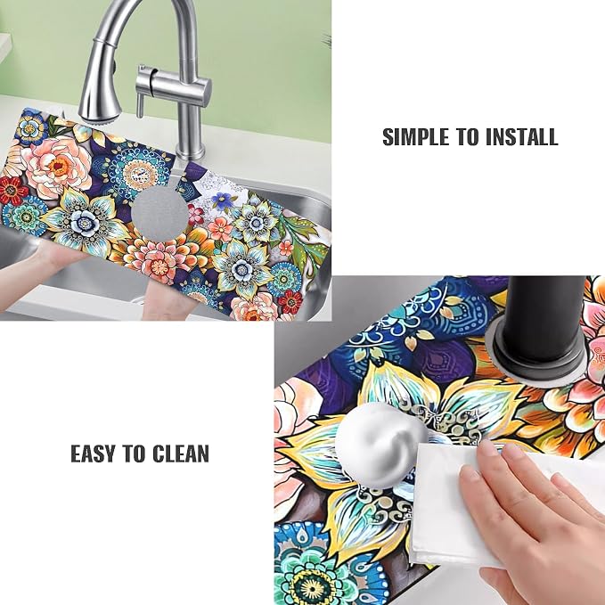 Sink Faucet Absorbing Mat, 2 Pack Drying Mat Around Faucet Sink Splash Guard Behind Faucet Sinkmat For Kitchen Bathroom Island Rv 15 * 5.5 Inch (38 * 14 cm) - Image 4