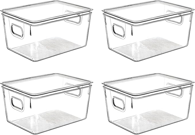 Clear Plastic Storage Bins with Lids, Perfect for Kitchen Organization or Pantry Organization and Storage, Stackable Fridge Organizer Bins, Storage Containers for Organizing, Cabinet Organizers by CONTROLKITCHEN