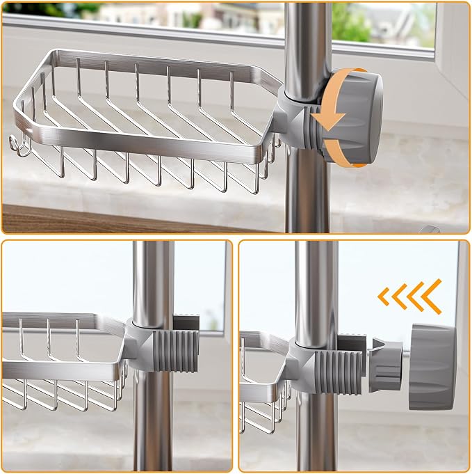 LONIN Sponge Holder Over Faucet Kitchen Sink Caddy Organizer, Stainless Steel Sink Rack for Sponge, Brush and Soap, Quick Drain Hanging Faucet Holder - Image 6