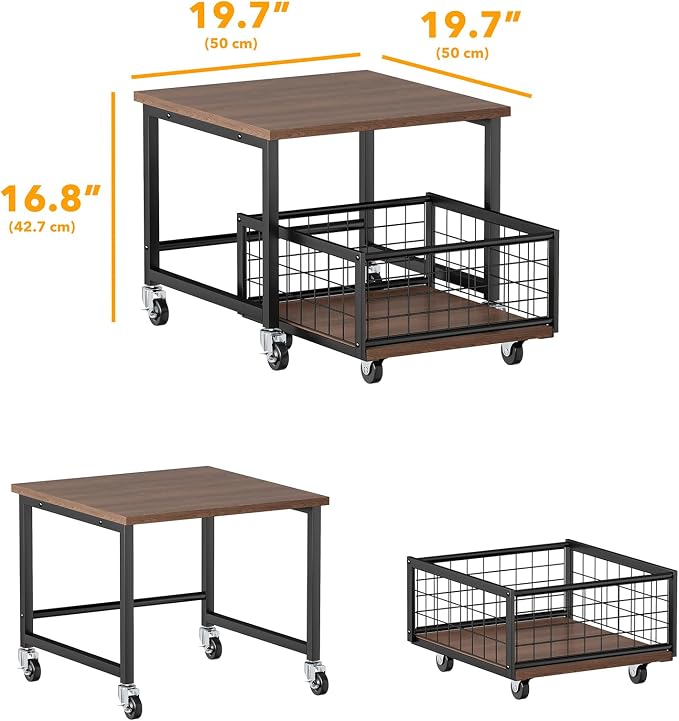 SpaceAid Mini Fridge Stand with Storage, 19.7" W x 19.7" D Heavy Duty Mobile Refrigerator Shelf Stand Table with Wheels, Fridge Cart Organizer with Drawer Basket for Home Dorm Office (Brown Wood) - Image 4