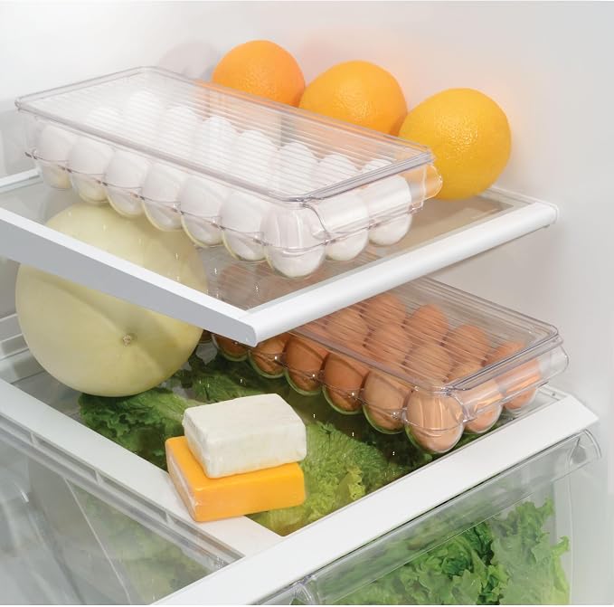 iDesign Clear Plastic Egg Holder for Fridge with Lid, 2-Pack | 21 Egg Storage Capacity, Container Organizer Bin - Image 5