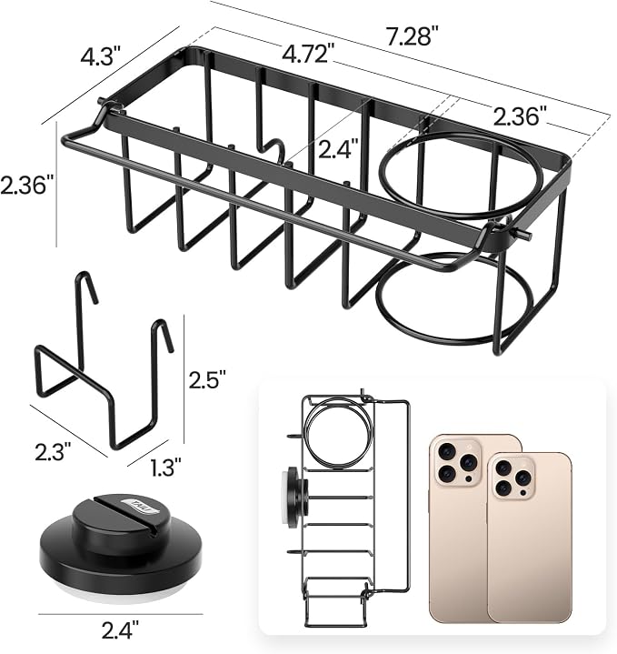 TAILI 4-in-1 Sink Sponge Holder for Kitchen with Strong Suction Cup-Black | Removable Sink Caddy with Suction Cup, Rustproof 304 Stainless Steel Multi-compartment Sink Organizer for Sponge, Brushes - Image 3
