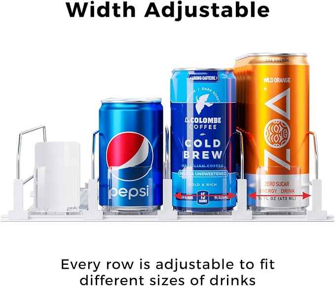 Puricon Drink Organizer for Fridge, Soda Can Organizer -4 Rows, White | Self-Pushing Spring-Loaded Drink Dispenser for Refrigerator, Holds Soda, Beer & Water Bottles Neatly in Rows - Image 4