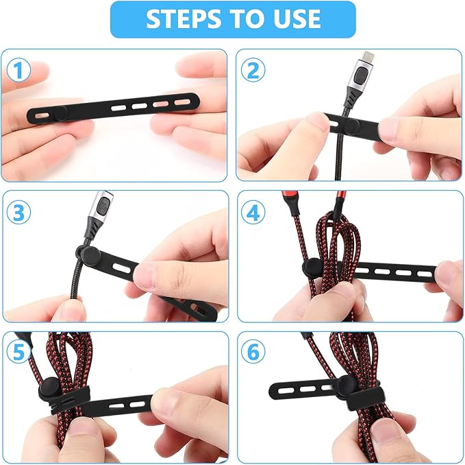 40 Pcs Black Silicone Cable Ties, Reusable Cable Straps Wire Organizer. | Cable Management Cord Organizer for Fastening Earphone Phone Charger Home Office Desk Kitchen Appliances Cable Cords Wires - Image 3