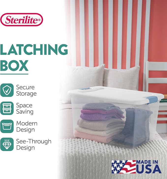 Sterilite 18-Pack Latching Box, Under Bed Storage Bins with Lids, Clear Plastic, 64 Quart - Heavy-Duty Organizing Containers for Closet, Bathroom, and Office - Image 3