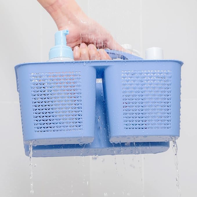 Plastic Portable Shower Caddy Basket with Handle, 3 Compartments, Dark Blue | Storage Organizer with Drain Holes, Sturdy and Durable For Bathroom, Kitchen, College Dorm, Sink, Camping - Image 4