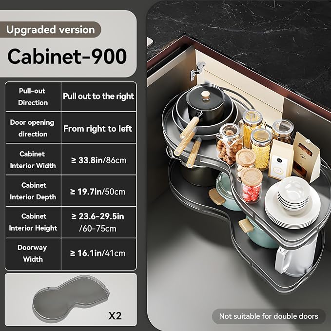 Blind Corner Cabinet Pull Out Organizer, 2-Tier Shelf, Adjustable Height | Fits 16" Cabinet Openings, Right Swing for Left Hinges, Adjustable Height Design, Blind Corner Cabinet for Kitchen Storage - Image 3