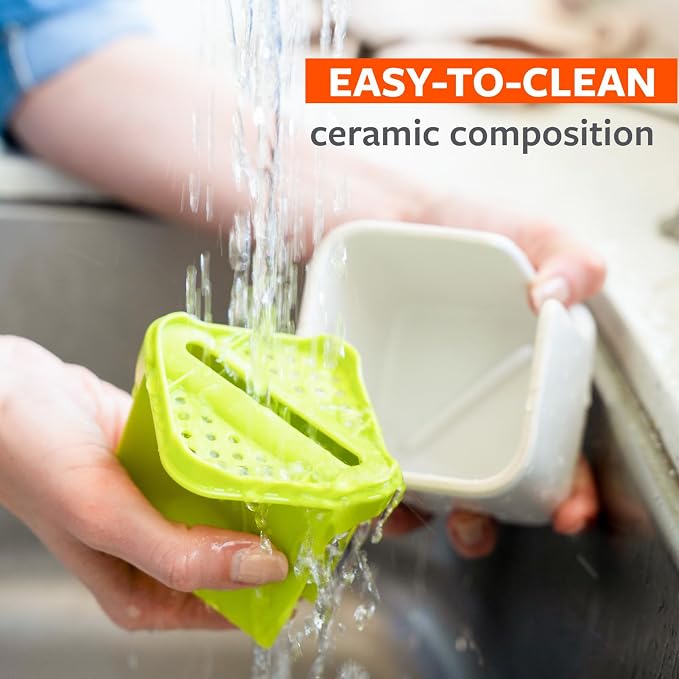 Full Circle Stash, Ceramic Kitchen Sink Caddy, Stylish Modular Sponge Holder & Dish Brush Organizer, Gray and White, 11" - Image 7